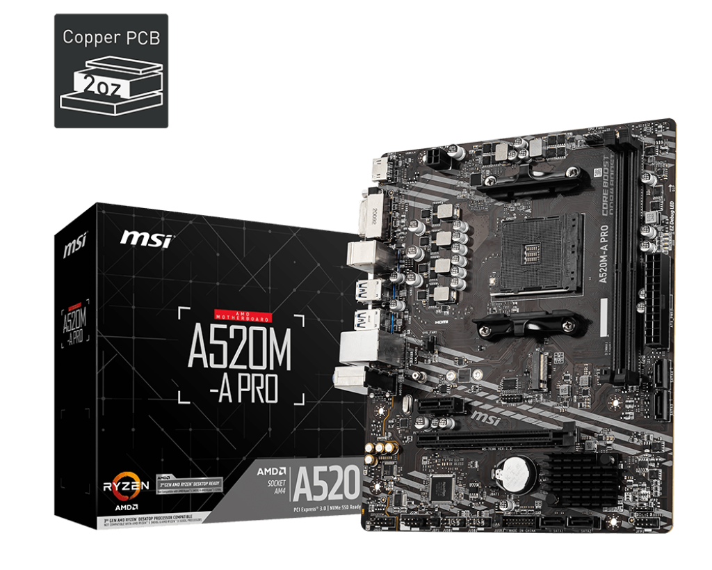 MSI A520M-A PRO 2DDR4 M.2 MOTHERBOARD (DVI, HDMI)