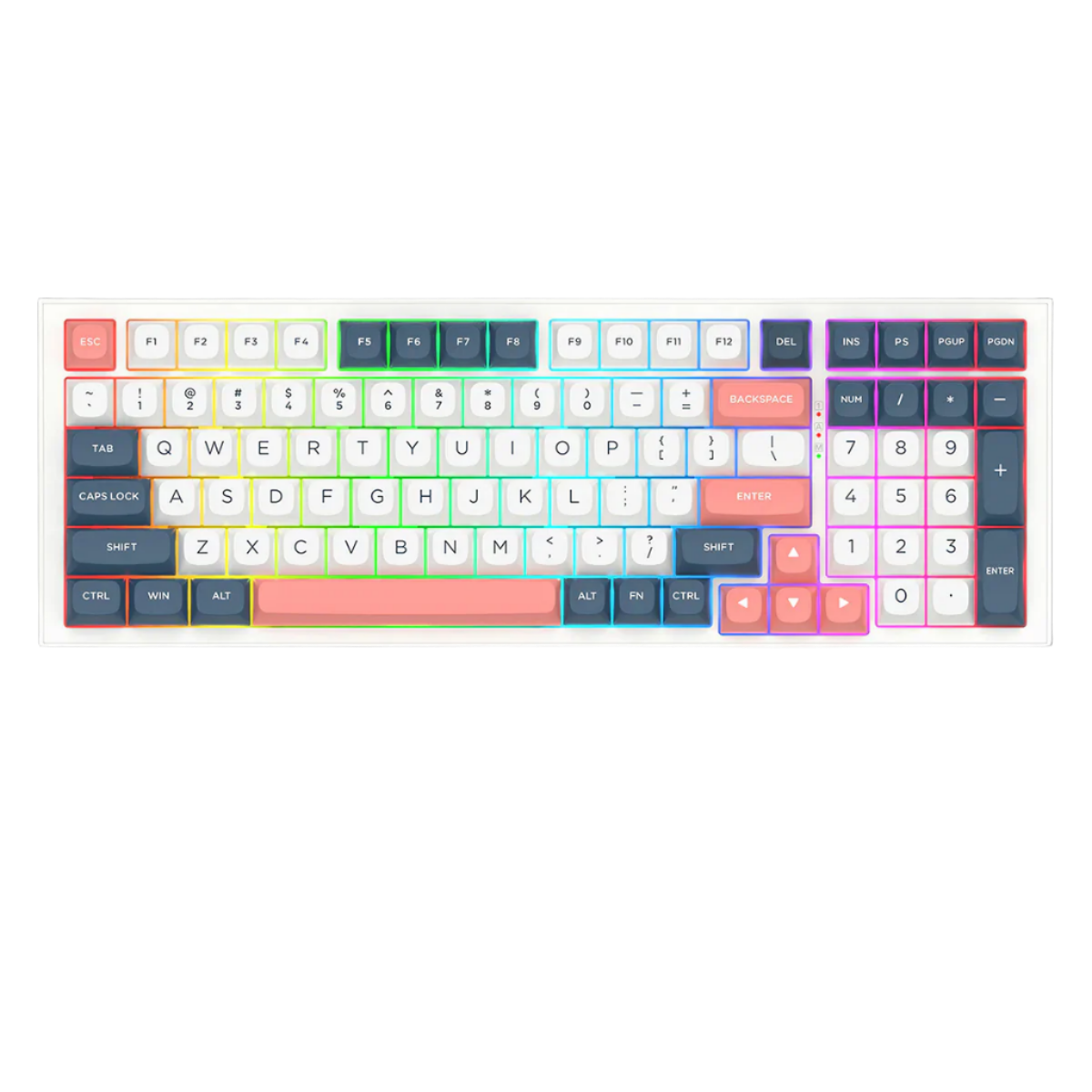 REDRAGON FLAMBERGE PRO RGB 98-KEY TRI-MODE MECHANICAL KEYBOARD (LINEAR SWITCH/SWAPPBL) WHITE BLUE RED