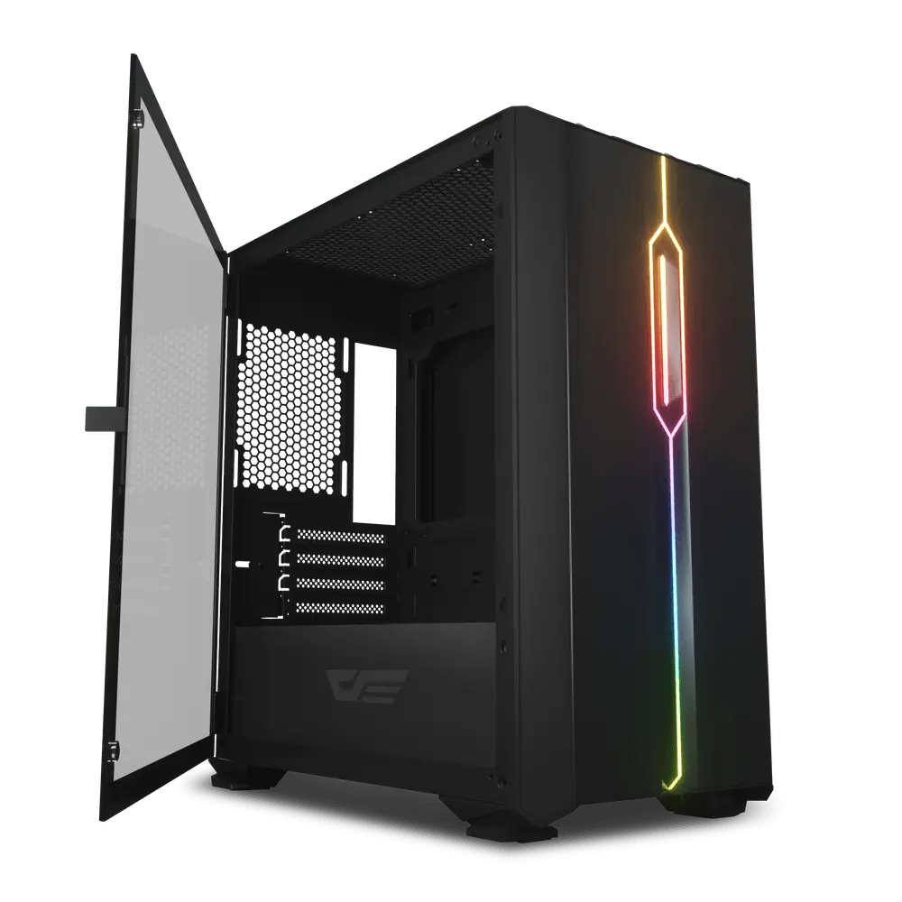 DARKFLASH DLM23 ATX CASE W/ MAGNETIC HINGED DOOR OPENING TEMPERED GLASS WINDOW (BLACK)