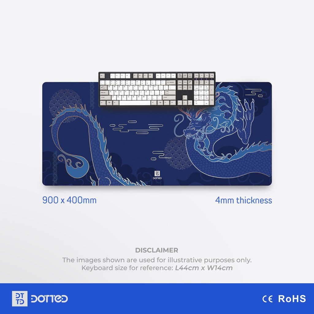 DOTTED BLUE DRAGON 900X400MM DESK MAT (4MM)