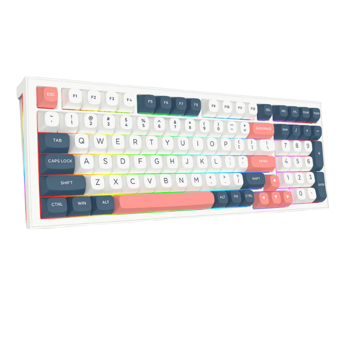 REDRAGON FLAMBERGE PRO RGB 98-KEY TRI-MODE MECHANICAL KEYBOARD (LINEAR SWITCH/SWAPPBL) WHITE BLUE RED