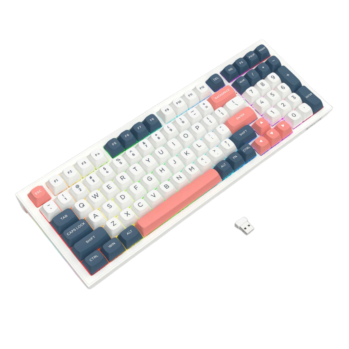 REDRAGON FLAMBERGE PRO RGB 98-KEY TRI-MODE MECHANICAL KEYBOARD (LINEAR SWITCH/SWAPPBL) WHITE BLUE RED