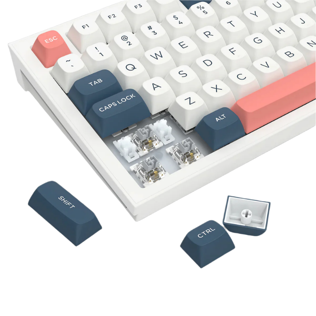 REDRAGON FLAMBERGE PRO RGB 98-KEY TRI-MODE MECHANICAL KEYBOARD (LINEAR SWITCH/SWAPPBL) WHITE BLUE RED