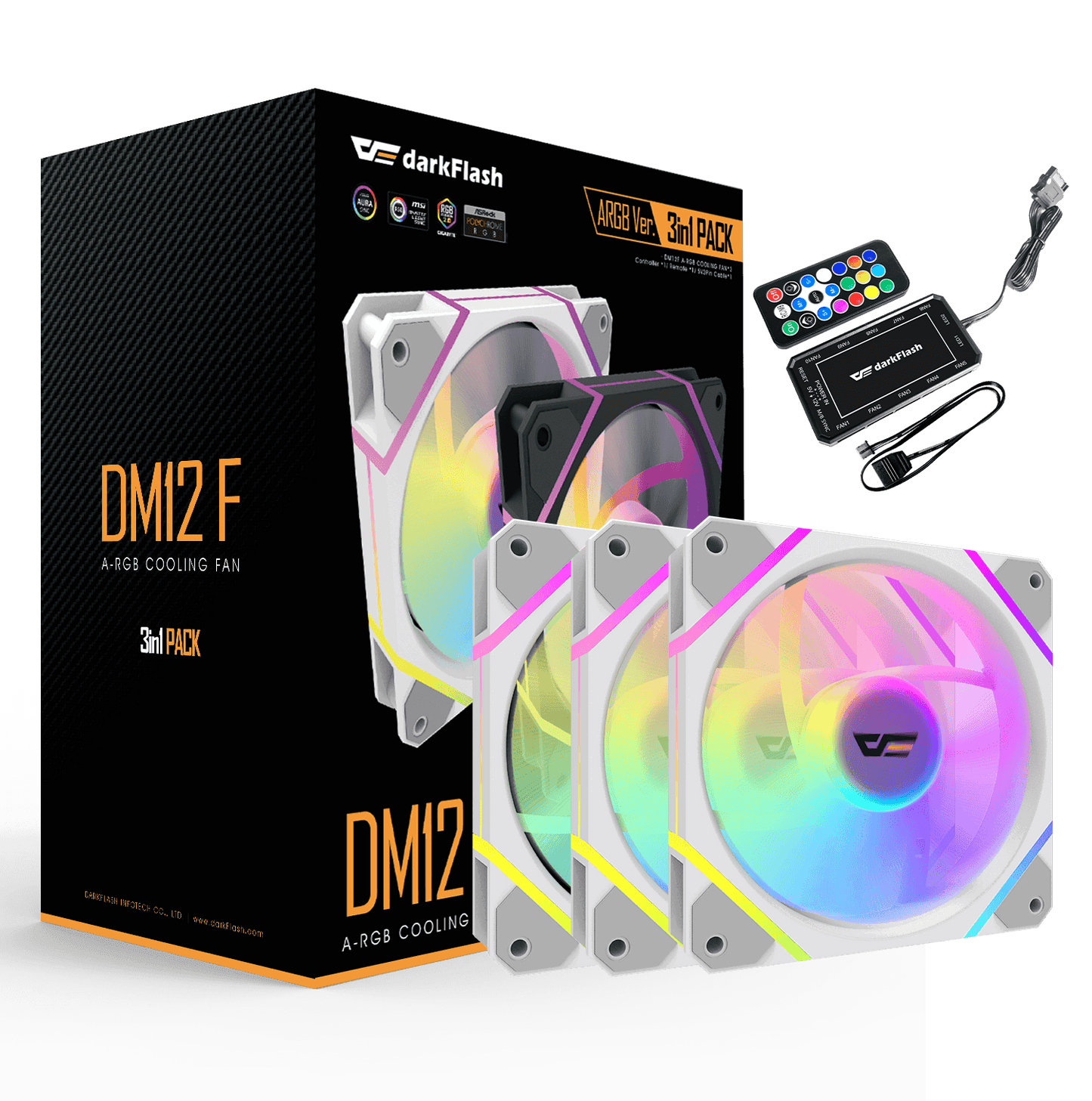 DARKFLASH DM12F ARGB COOLING FAN 3PACK (WHITE) - PC Quickbuys