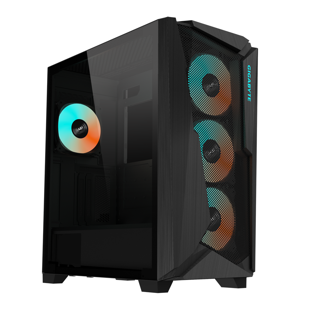 GIGABYTE C301G V2 MID TOWER CASE W/ TEMPERED GLASS, 4 ARGB FANS (BLACK)