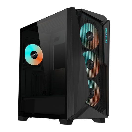 GIGABYTE C301G V2 MID TOWER CASE W/ TEMPERED GLASS, 4 ARGB FANS (BLACK)