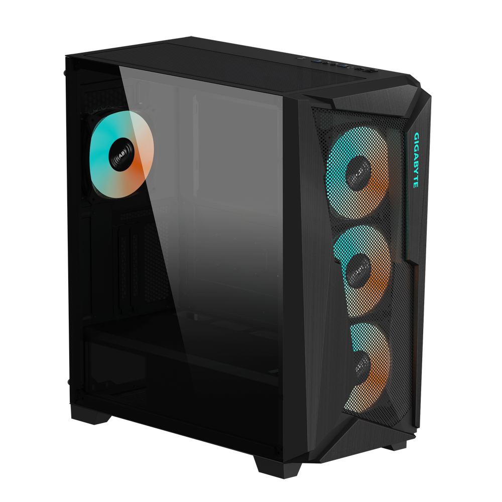 GIGABYTE C301G V2 MID TOWER CASE W/ TEMPERED GLASS, 4 ARGB FANS (BLACK)