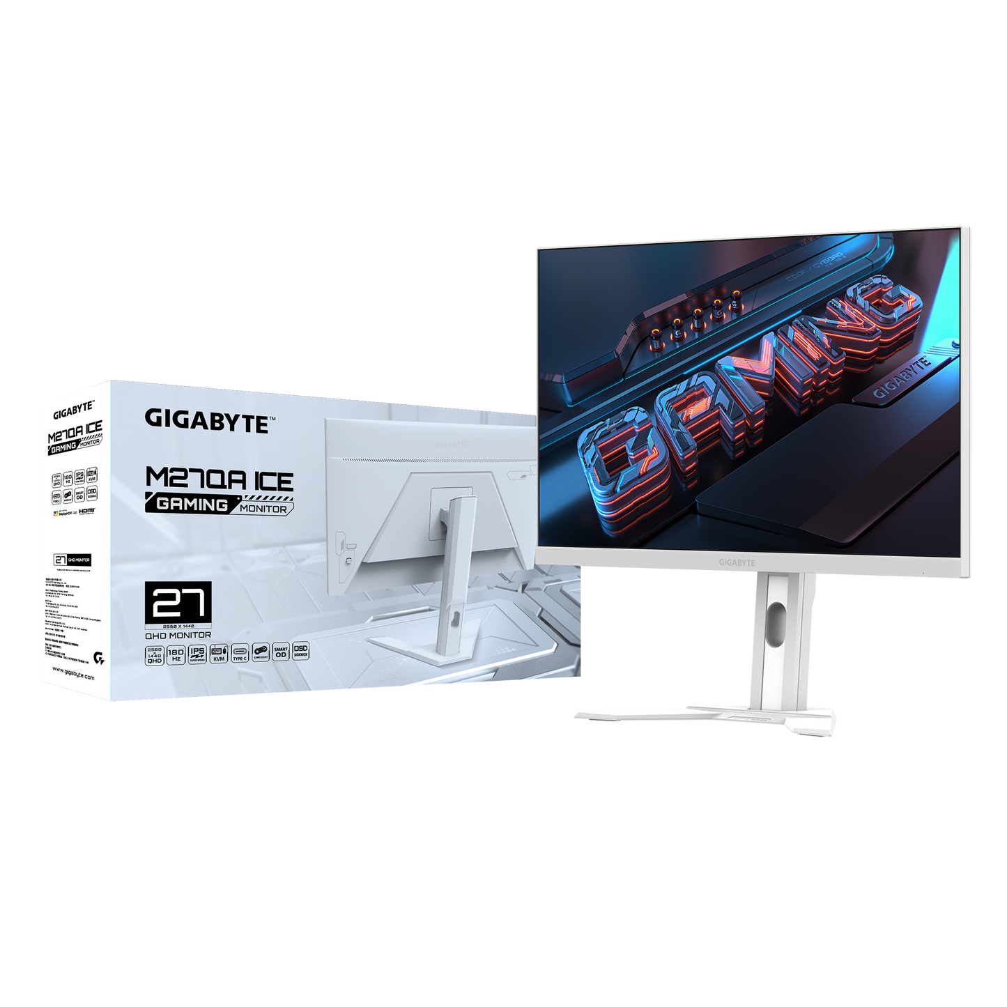 GIGABYTE M27QA ICE 27" QHD LED IPS KVM GAMING MONITOR 1MS 180HZ (2XHDMI, DP, USB-C)