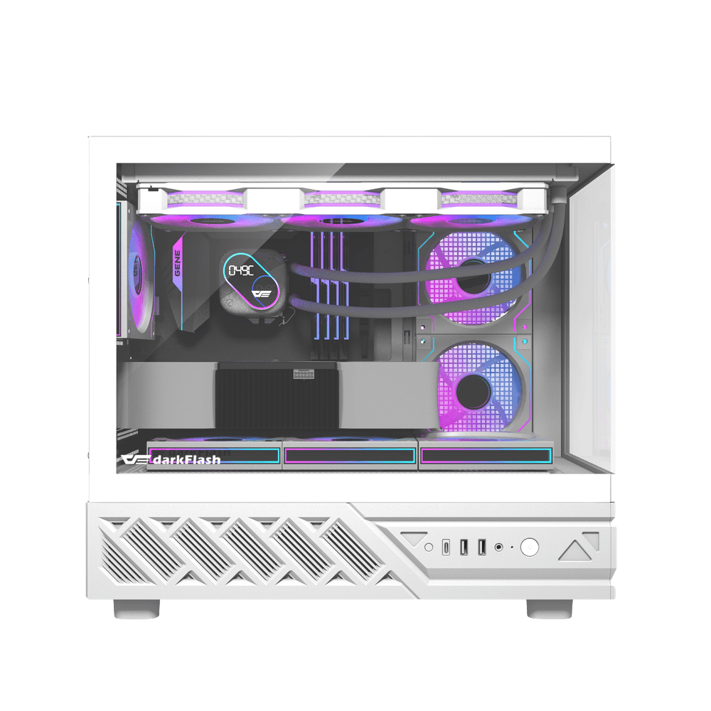 DARKFLASH DS950MV M-ATX CASE W/ TEMPERED GLASS PANORAMIC SIDE, 6" IPS DISPLAY (WHITE)