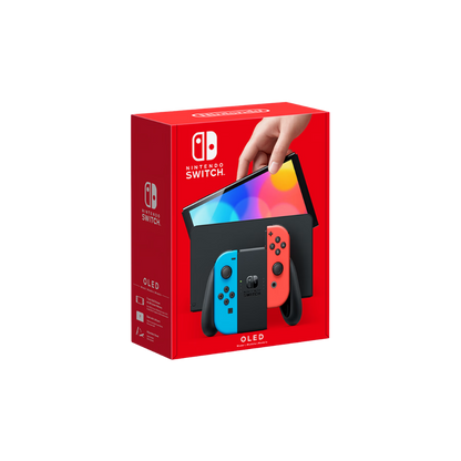 NINTENDO SWITCH OLED W/ NEON BLUE AND NEON RED JOYCON