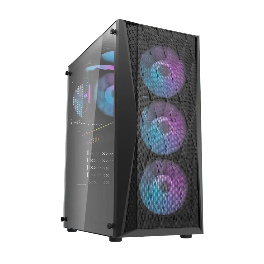 DARKFLASH DK361 ATX TOWER CASE W/ TEMPERED GLASS SIDE PANEL, 4 ARGB FANS (BLACK)