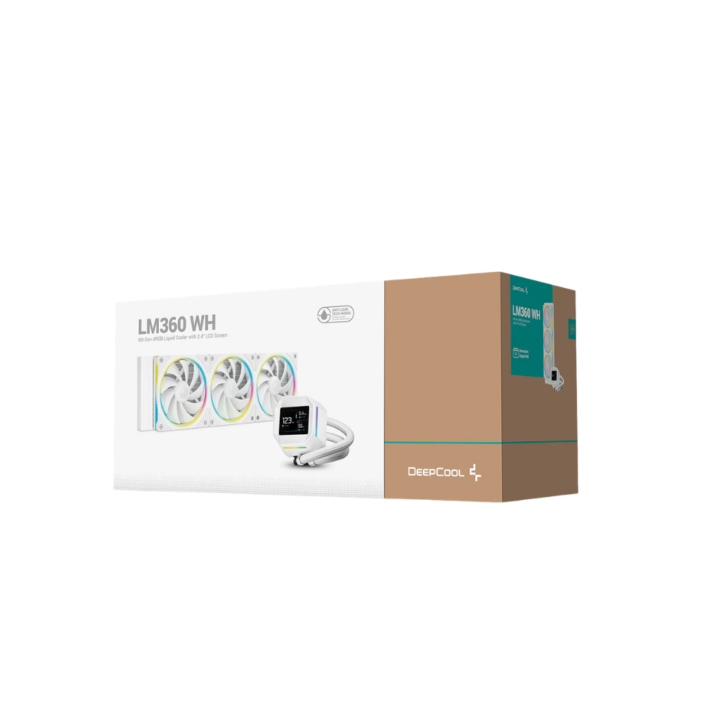 DEEPCOOL LM360 360MM AIO ARGB LIQUID CPU COOLER W/ 2.4" LCD SCREEN (WHITE)