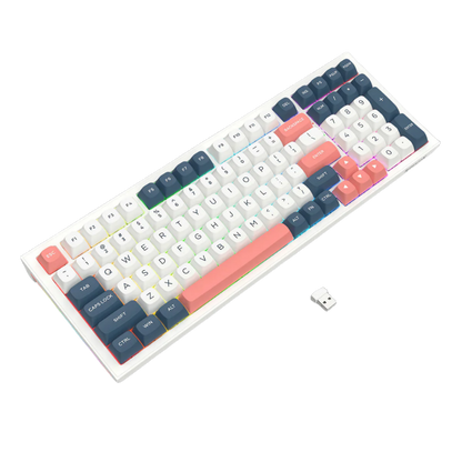 REDRAGON FLAMBERGE PRO RGB 98-KEY TRI-MODE MECHANICAL KEYBOARD (LINEAR SWITCH/SWAPPBL) WHITE BLUE RED