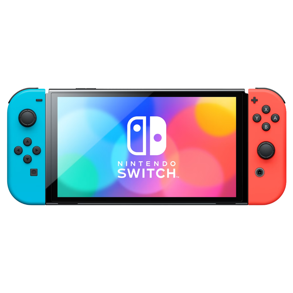 NINTENDO SWITCH OLED W/ NEON BLUE AND NEON RED JOYCON