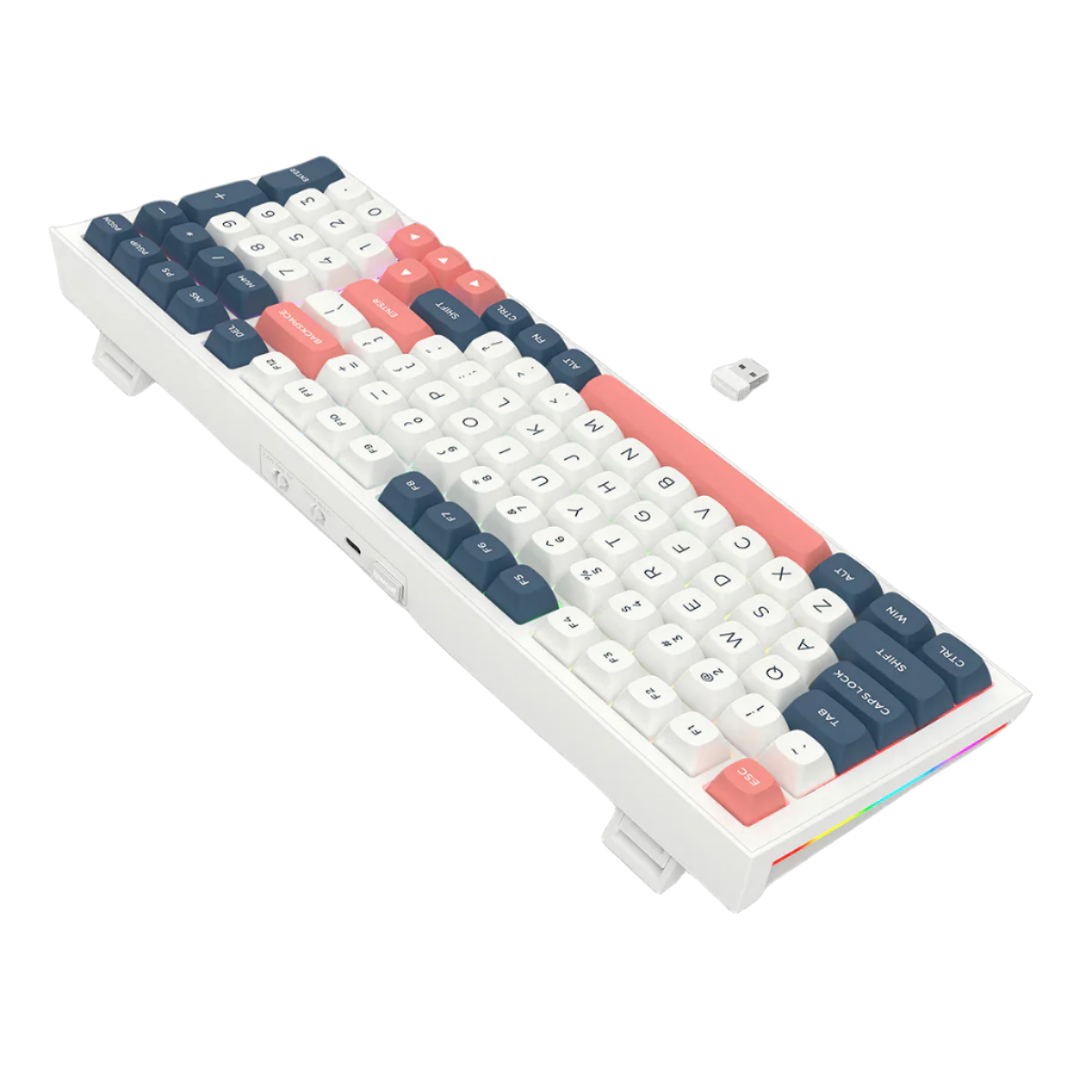 REDRAGON FLAMBERGE PRO RGB 98-KEY TRI-MODE MECHANICAL KEYBOARD (LINEAR SWITCH/SWAPPBL) WHITE BLUE RED