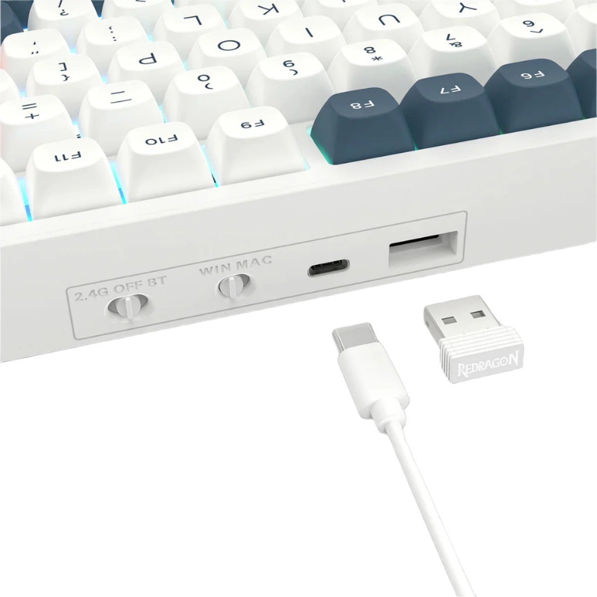 REDRAGON FLAMBERGE PRO RGB 98-KEY TRI-MODE MECHANICAL KEYBOARD (LINEAR SWITCH/SWAPPBL) WHITE BLUE RED
