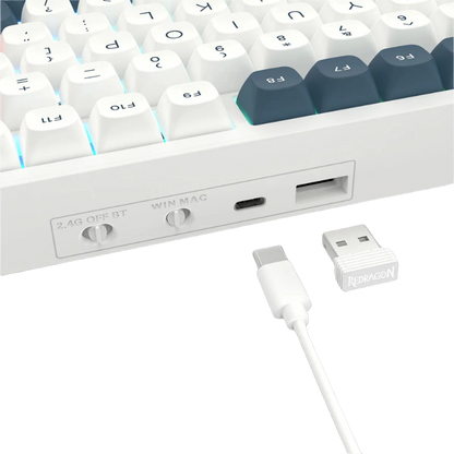 REDRAGON FLAMBERGE PRO RGB 98-KEY TRI-MODE MECHANICAL KEYBOARD (LINEAR SWITCH/SWAPPBL) WHITE BLUE RED