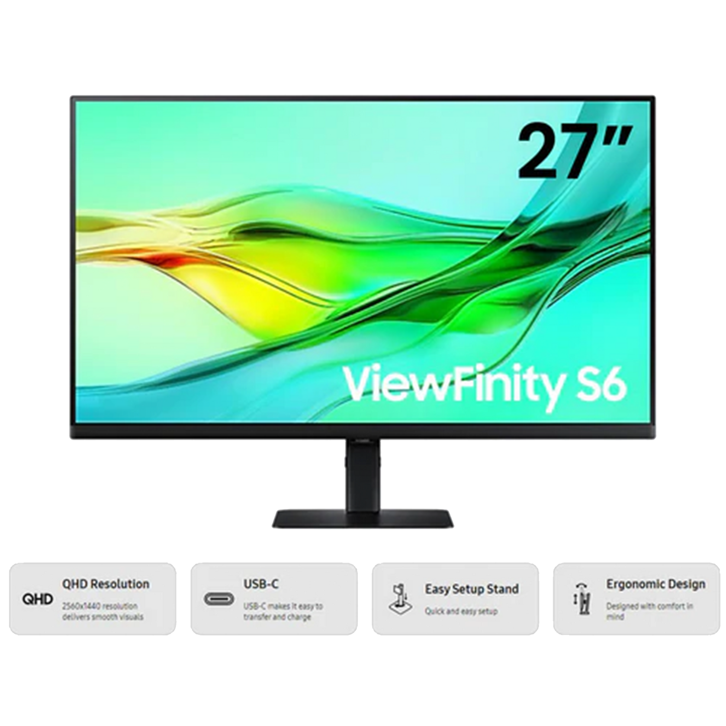SAMSUNG VIEWFINITY S6 LS27D604UAEXXP 27" QHD IPS 100HZ MONITOR WLMNT W/ HAS (HDMI,DP,USB-C)