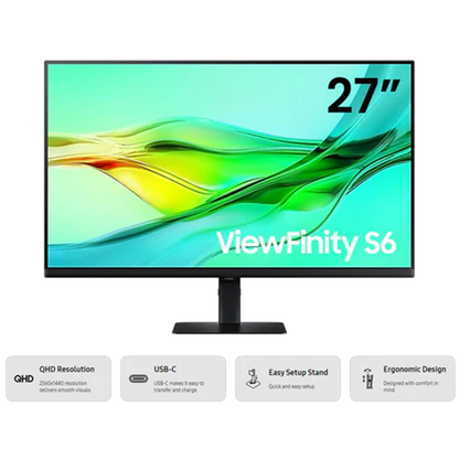 SAMSUNG VIEWFINITY S6 LS27D604UAEXXP 27" QHD IPS 100HZ MONITOR WLMNT W/ HAS (HDMI,DP,USB-C)