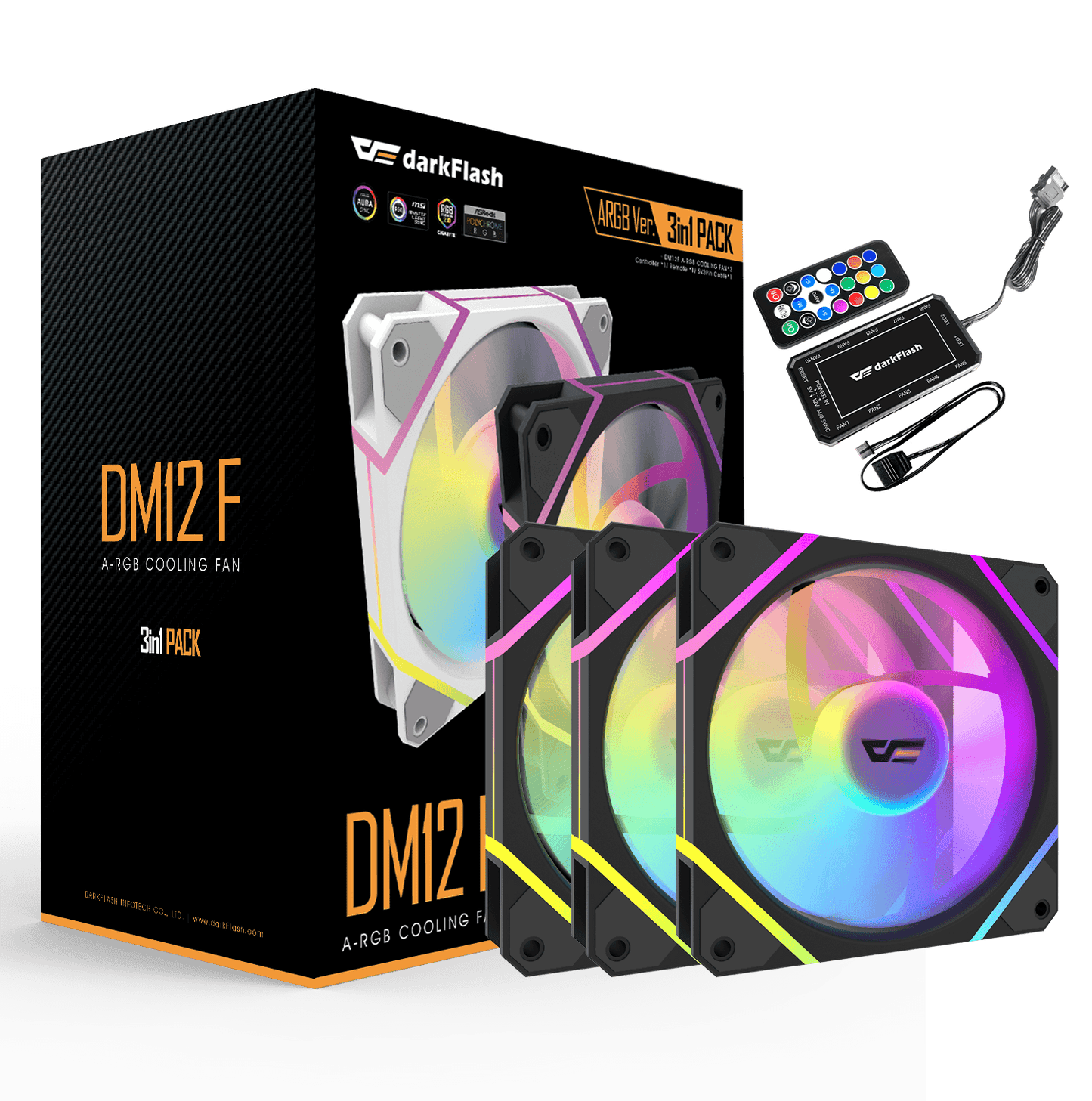 DARKFLASH DM12F ARGB COOLING FAN 3PACK (BLACK) - PC Quickbuys