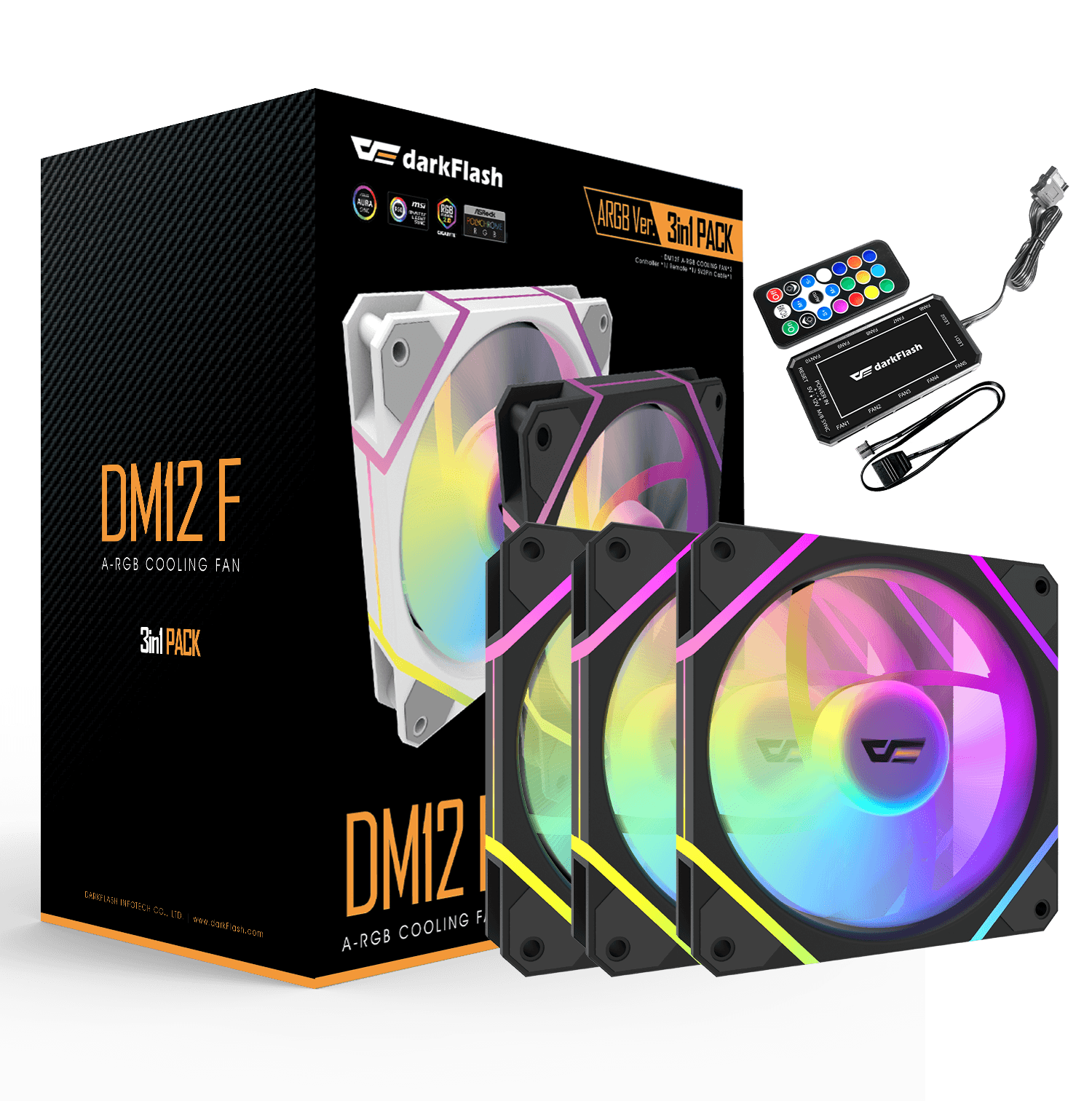 DARKFLASH DM12F ARGB COOLING FAN 3PACK (BLACK) - PC Quickbuys
