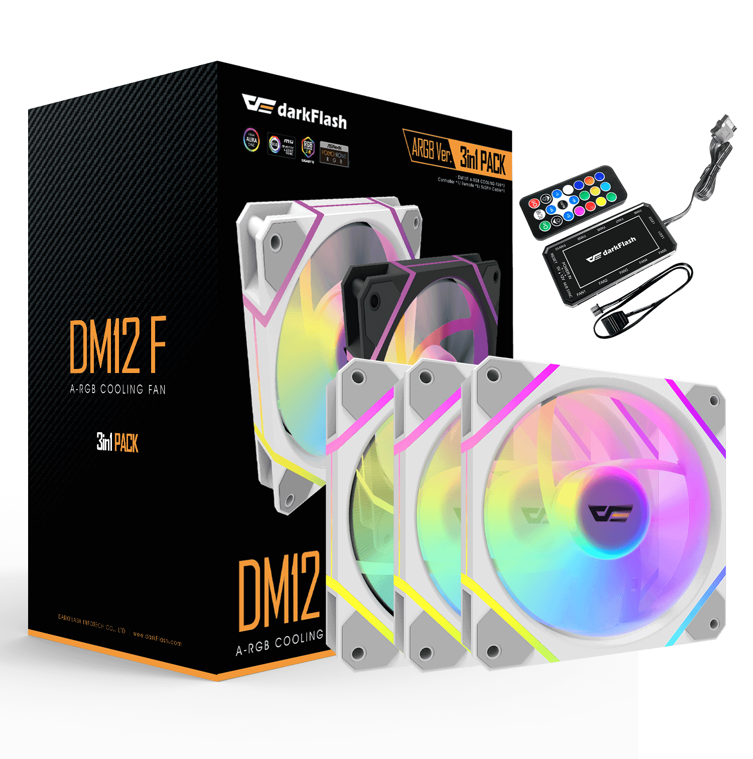 DARKFLASH DM12F ARGB COOLING FAN 3PACK (WHITE) - PC Quickbuys