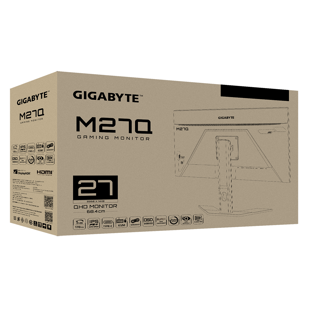 GIGABYTE M27Q 27" QHD LED IPS KVM GAMING MONITOR 0.5MS 170HZ (2XHDMI, DP, USB-C)