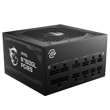 MSI MAG A750GL PCIE5 750W 1X120MM FAN, 8SATA, 6PIN PCIE, ACTIVE PFC, 80PLUS GOLD