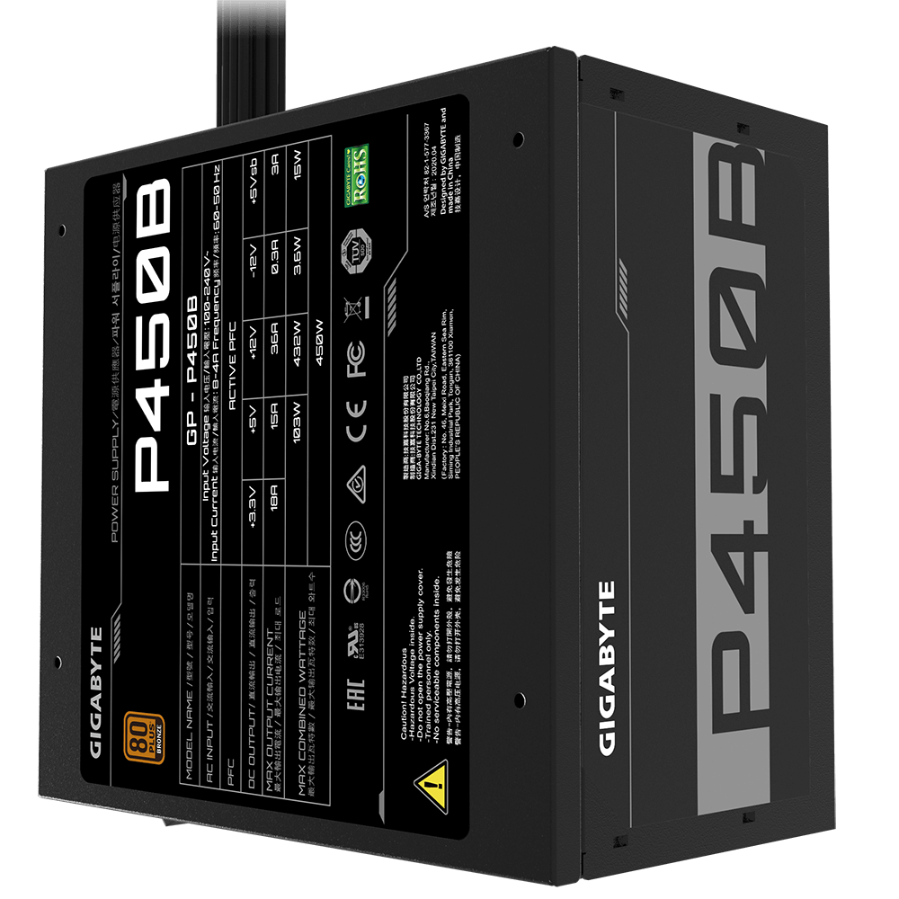 GIGABYTE P450B 450W 1X120MM FAN, 6SATA, 2PCIE, ACTIVE PFC, 80PLUS-BRONZE
