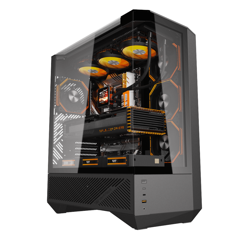 DARKFLASH DY460 ATX CASE W/ TEMPERED GLASS PANEL DUAL CHAMBER (BLACK)