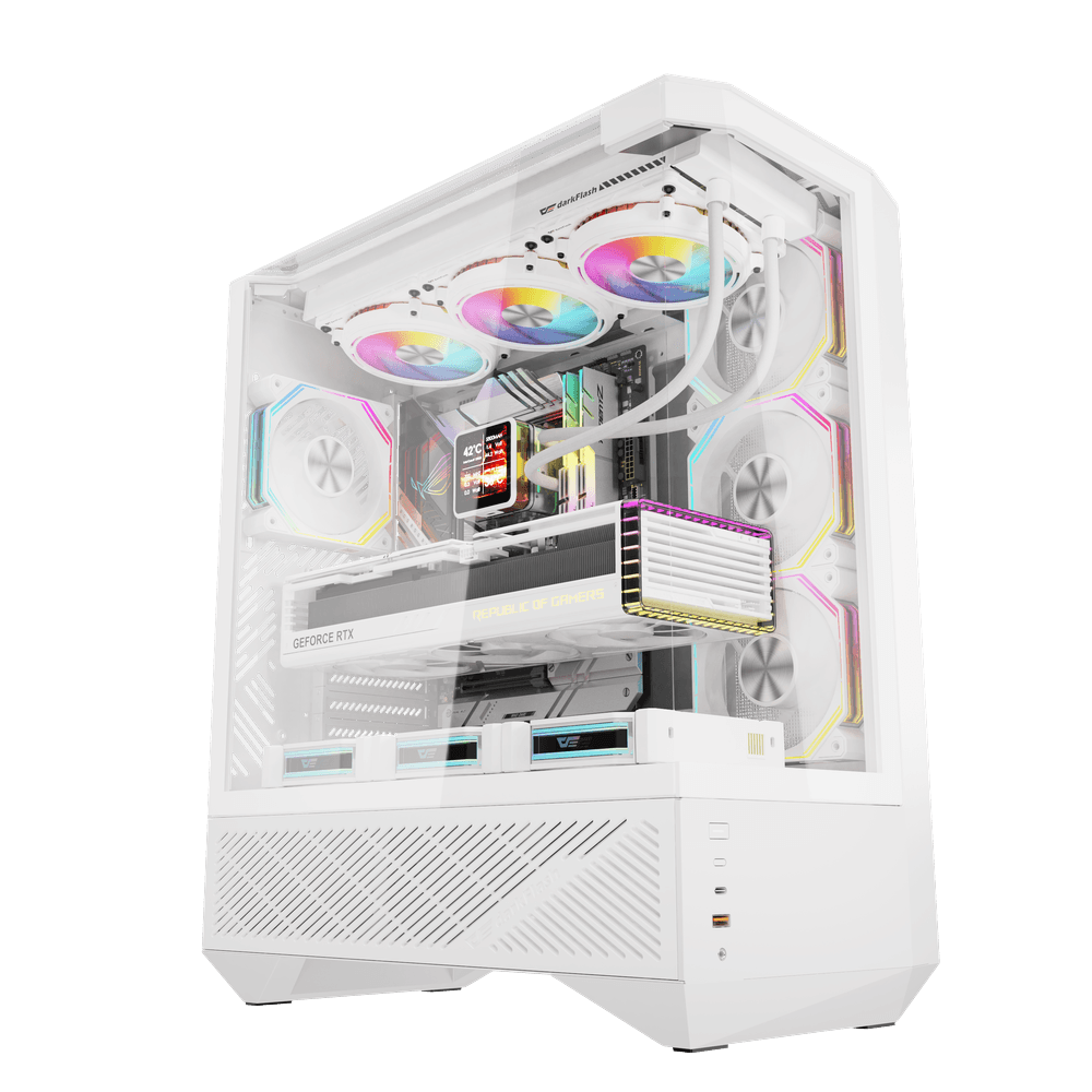 DARKFLASH DY460 ATX CASE W/ TEMPERED GLASS PANEL DUAL CHAMBER (WHITE)