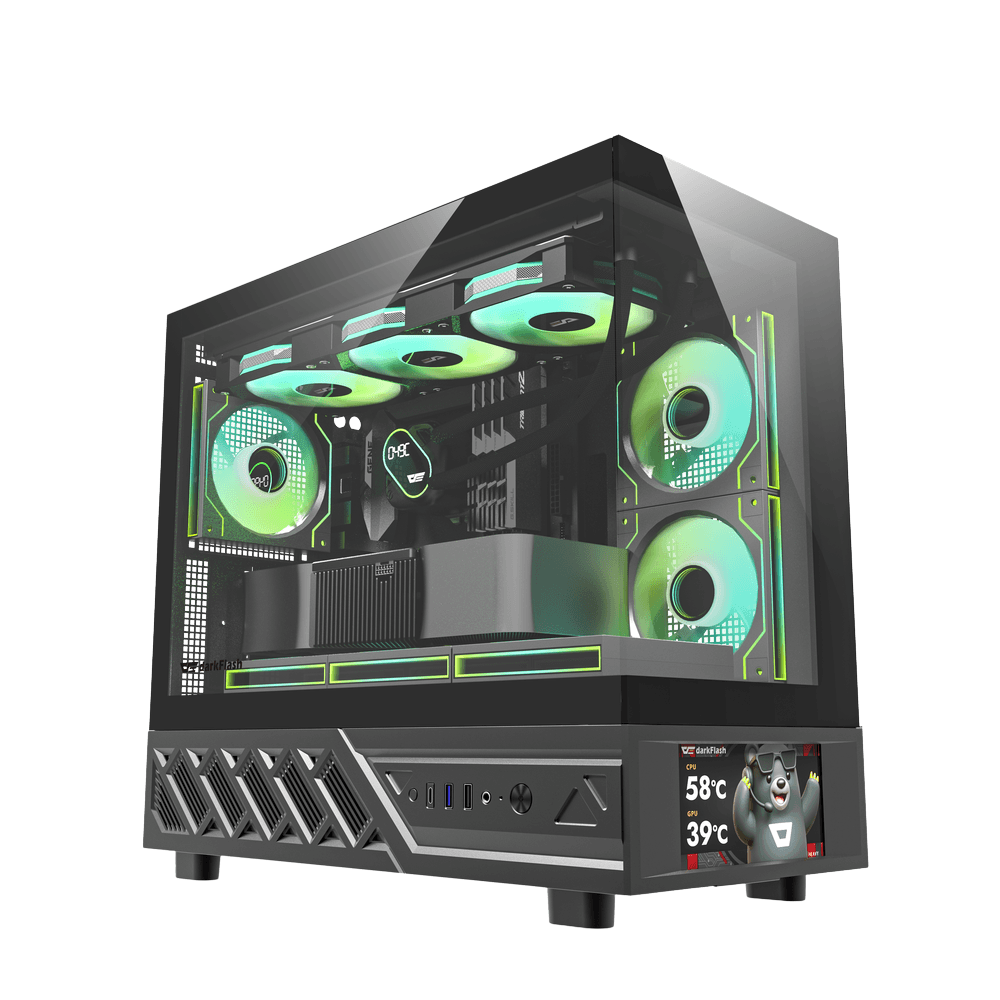 DARKFLASH DS950MV M-ATX CASE W/ TEMPERED GLASS PANORAMIC SIDE, 6" IPS DISPLAY (BLACK)