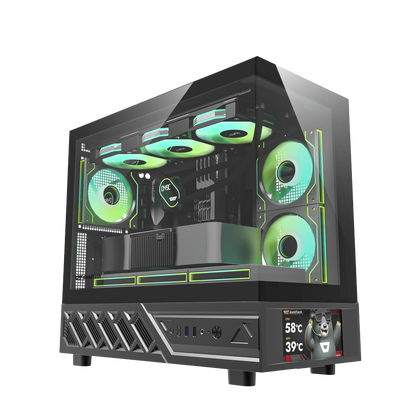 DARKFLASH DS950MV M-ATX CASE W/ TEMPERED GLASS PANORAMIC SIDE, 6" IPS DISPLAY (BLACK)