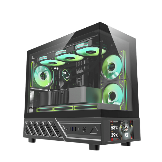 DARKFLASH DS950MV M-ATX CASE W/ TEMPERED GLASS PANORAMIC SIDE, 6" IPS DISPLAY (BLACK)