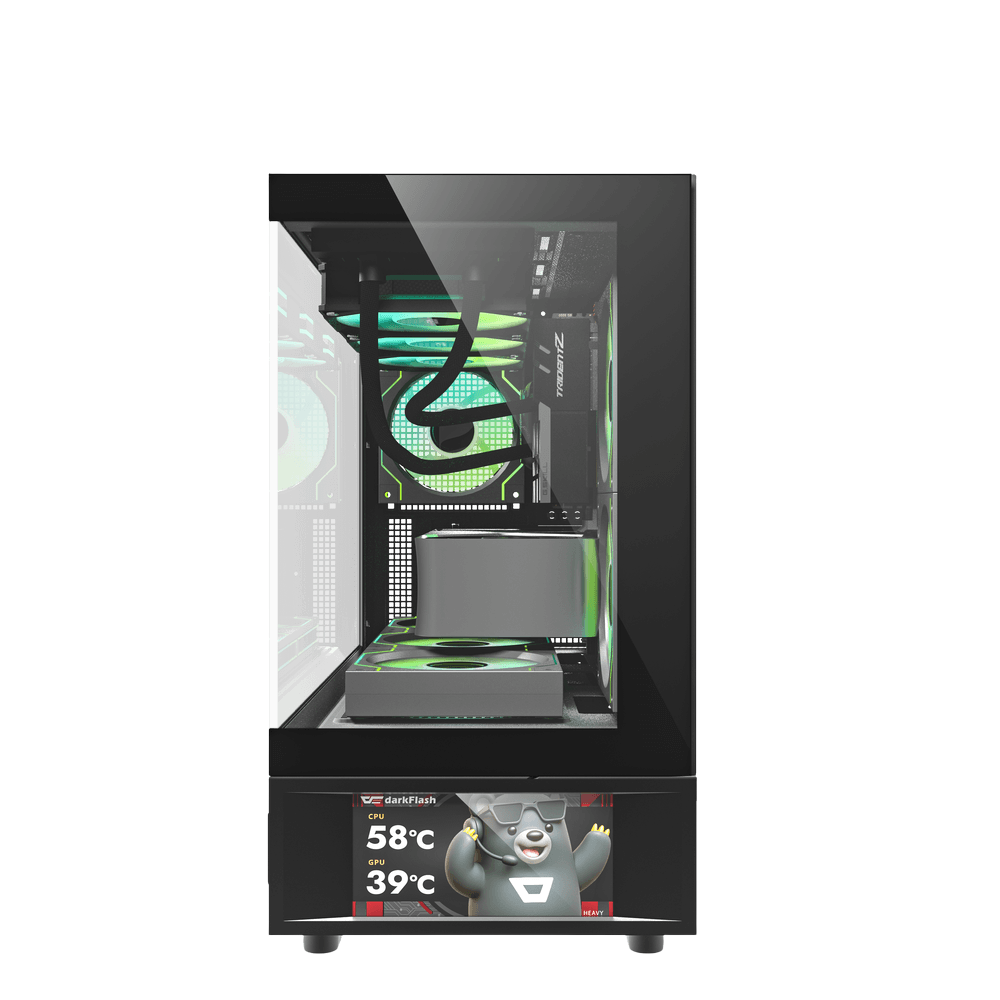 DARKFLASH DS950MV M-ATX CASE W/ TEMPERED GLASS PANORAMIC SIDE, 6" IPS DISPLAY (BLACK)