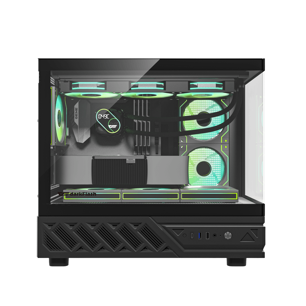 DARKFLASH DS950MV M-ATX CASE W/ TEMPERED GLASS PANORAMIC SIDE, 6" IPS DISPLAY (BLACK)