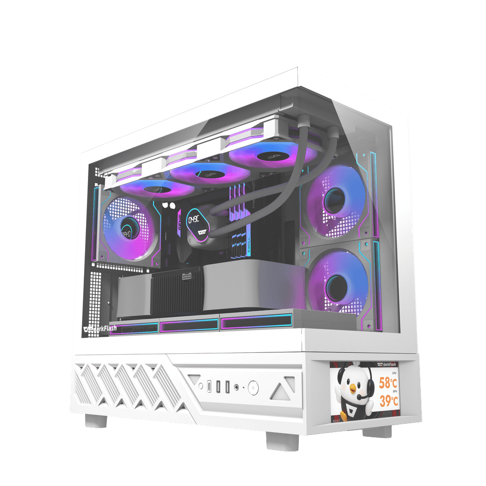DARKFLASH DS950MV M-ATX CASE W/ TEMPERED GLASS PANORAMIC SIDE, 6" IPS DISPLAY (WHITE)