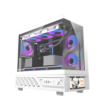 DARKFLASH DS950MV M-ATX CASE W/ TEMPERED GLASS PANORAMIC SIDE, 6" IPS DISPLAY (WHITE)