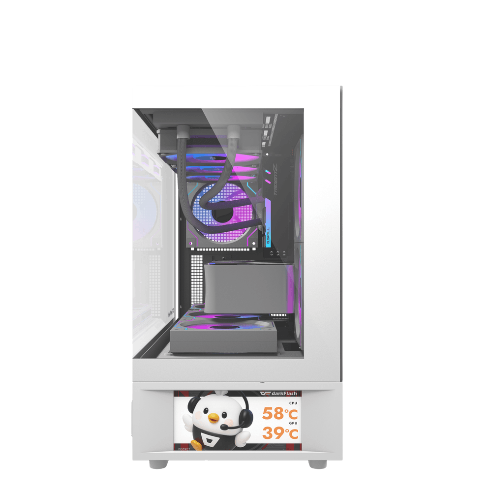 DARKFLASH DS950MV M-ATX CASE W/ TEMPERED GLASS PANORAMIC SIDE, 6" IPS DISPLAY (WHITE)