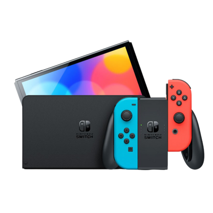 NINTENDO SWITCH OLED W/ NEON BLUE AND NEON RED JOYCON